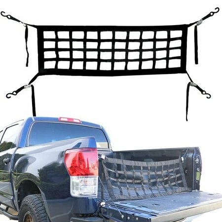 BOXER TOOLS Hvy Duty 50-in. x 16-in. Tailgate Net w/1-in. Cam Buckle Adjustable Tie-Downs in Black, 1,500 LBS 77096